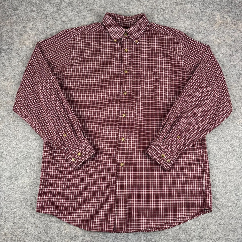 LL Bean Button Down Shirt Long Sleeve Plaid Cotton Red Mens Medium M